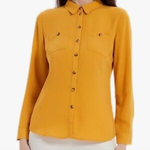 Women's Mustard Button-Up Shirt Collar Blouse NWT Size Small